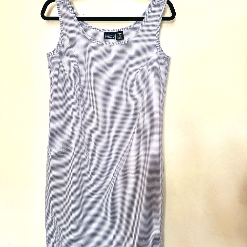 Vintage Patagonia Gingham White Blue Pattern Dress Size Small